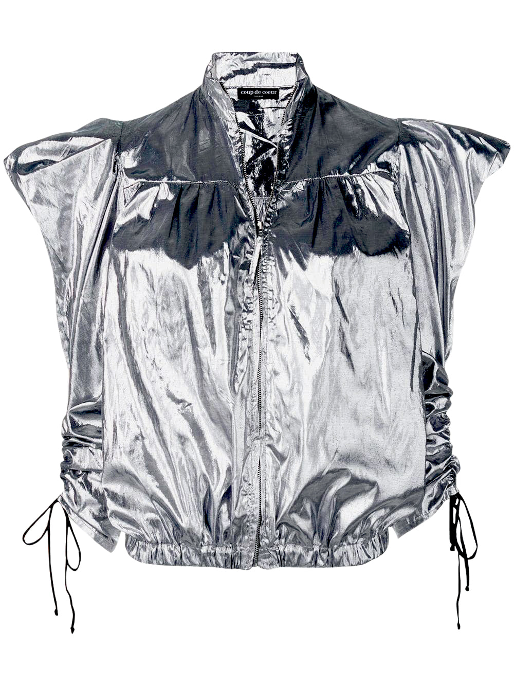 Coup de Coeur Silver metallic puff sleeve jacket front
