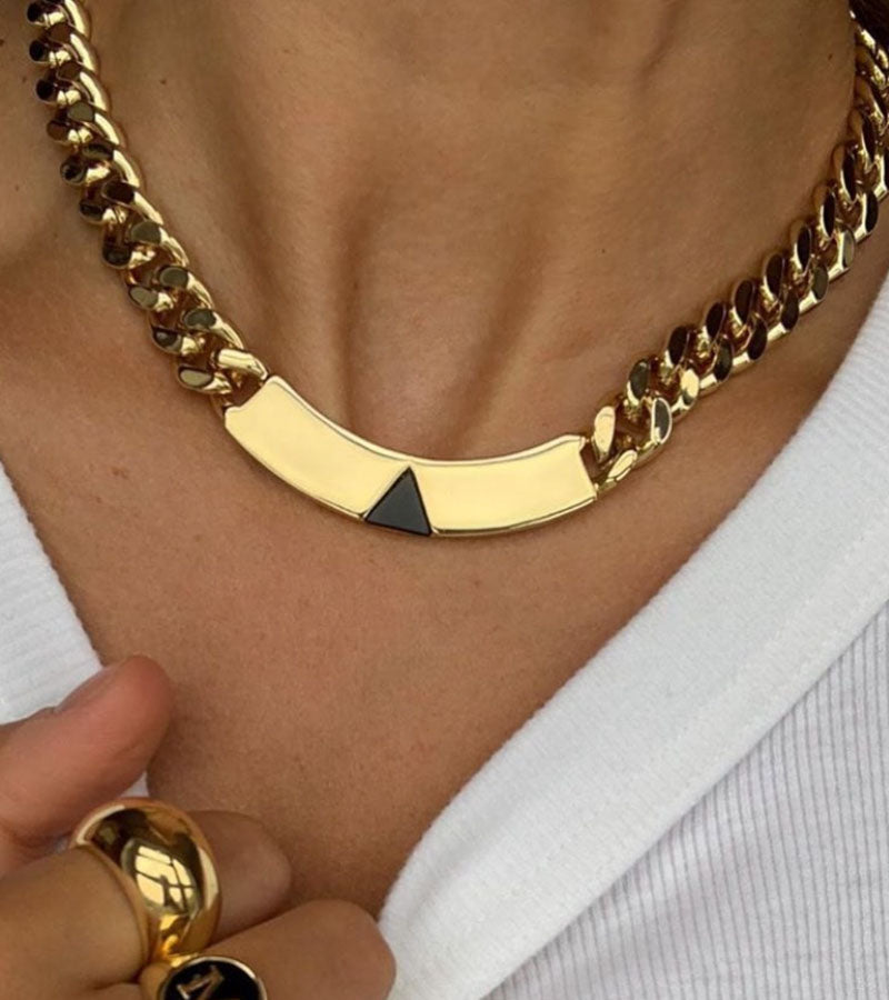Gold Pyramid Onyx Chain Necklace
