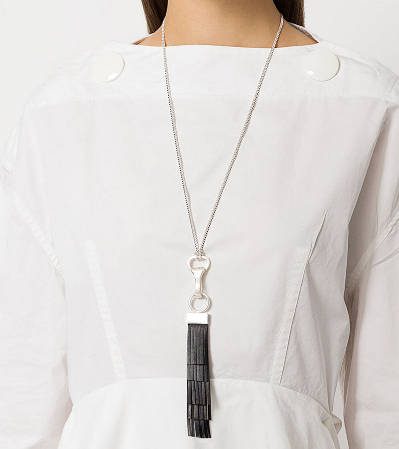 Silver Leather Tassel Pendant Necklace