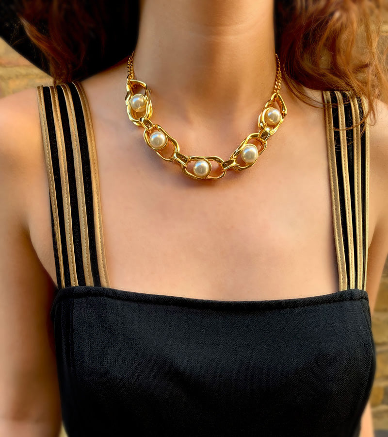 Gold Liquid Chain Pearl Necklace