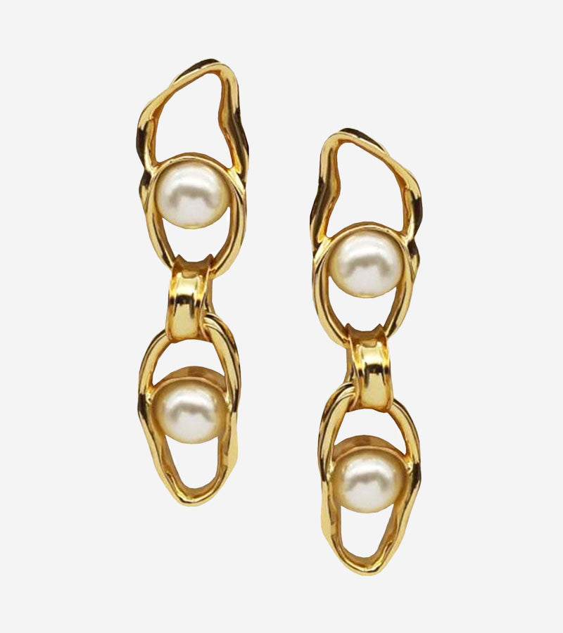 Coup de Coeur Gold liquid chain pearl earrings