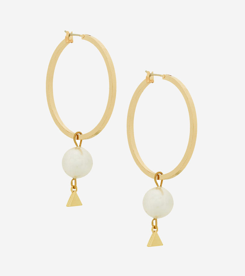 Coup de Coeur Gold pearl triangle hoop earrings