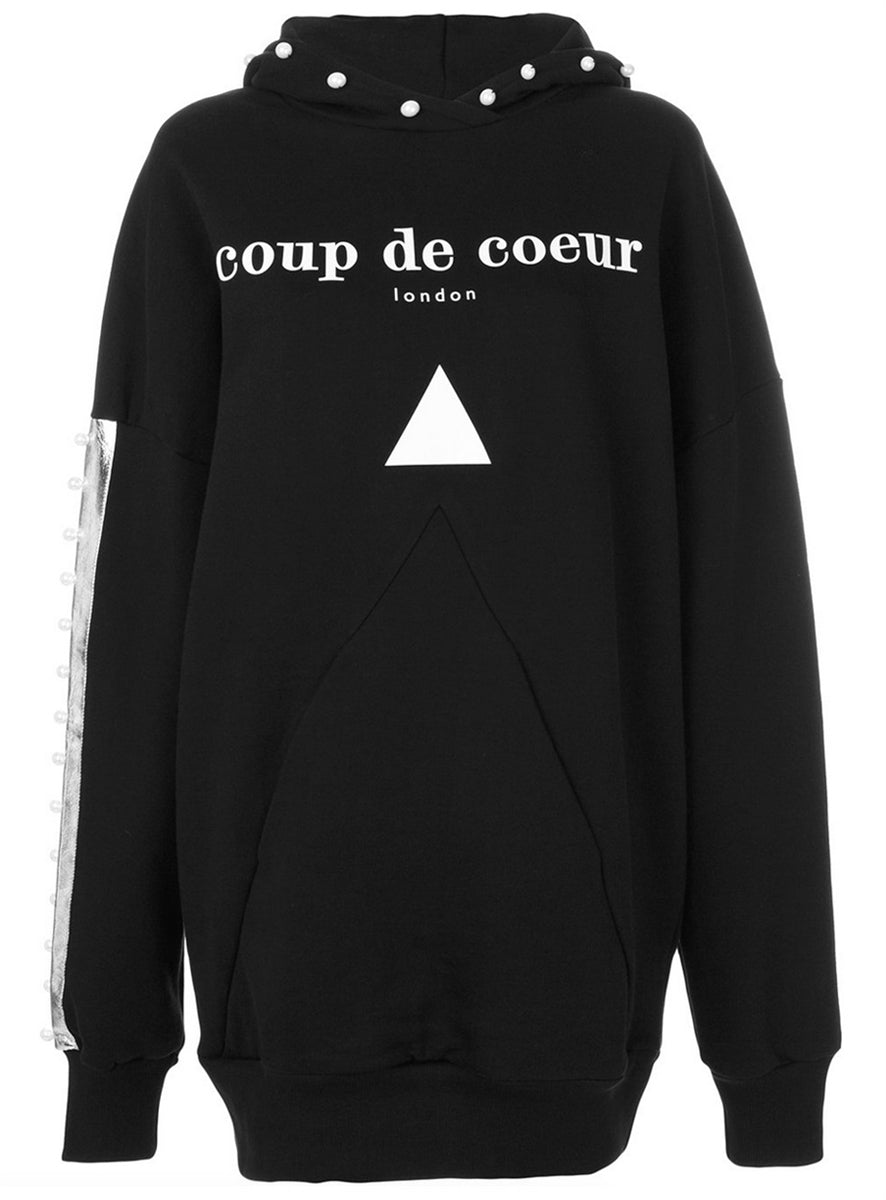 Coup de Coeur London Pearl pyramid pocket hoodie close up