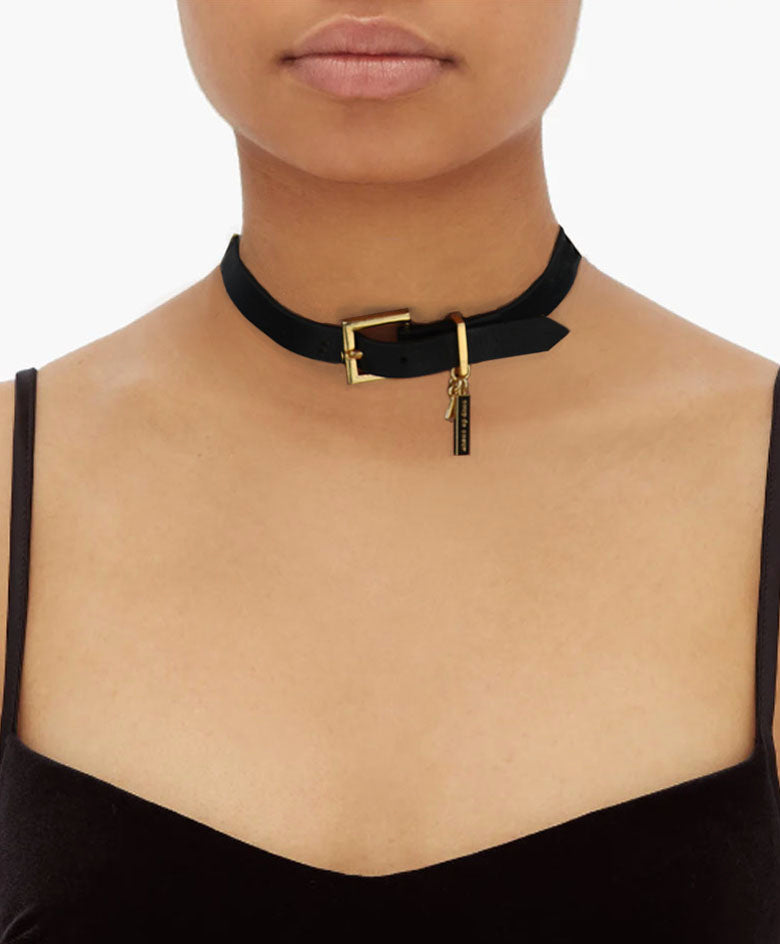 Gold Leather Chain Bracelet/Choker (Wear 3 Ways) as Bracelet, Chain Choker or Buckle Choker