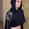 Nina Marker wearing Coup de Coeur London Crystal diamanté embellished cropped hoodie